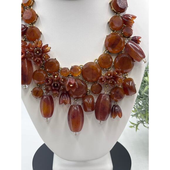 J. CREW Vintage Amber Brown Lucite Asymmetric Crystal Collar Bib Necklace - Picture 2 of 16